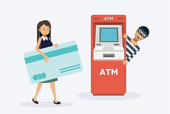 EPS 해외이미지 전신 캐릭터 여자 남자 일러스트 들기 상반신 성인 두명 기계 신용카드 범죄 도둑 절도 ATM 불법 숨기 성인만 해외일러스트 일러캐릭터 모션 사람 금융 범죄인 파일형식 벡터 이미지허브