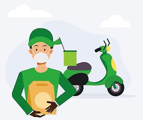 EPS 해외이미지 직업 캐릭터 음식 가방 일러스트 비즈니스 교통시설 초록색 상자 식당 자전거 운전 스쿠터 오토바이 운전사 플랫 배달원 만화 도착 직원 서비스 속도 질서 물류 고립 해외일러스트 일러캐릭터 잡화 컬러 교통 모션 상점 바이크 예절 시설 파일형식 벡터 이미지허브