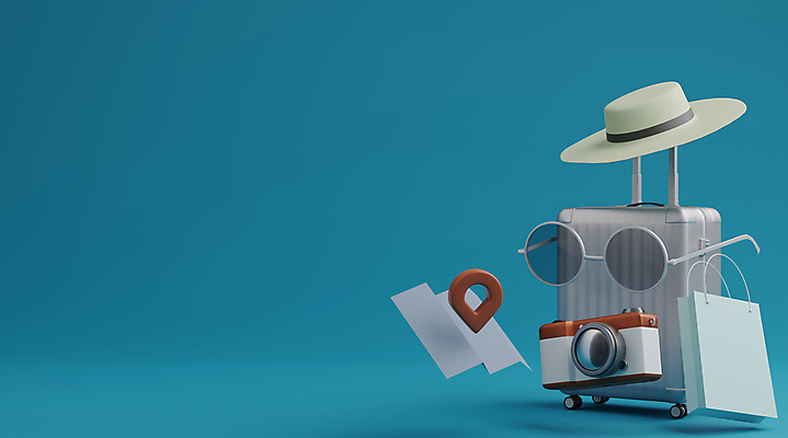 포토 JPG 해외이미지 여행 휴가 사람없음 파란색 3D 캐리어 출발 밀짚모자 수화물 카피스페이스 해외포토 모자_잡화 컬러 컨셉 여행가방 공백 디지털합성 파일형식 이미지허브