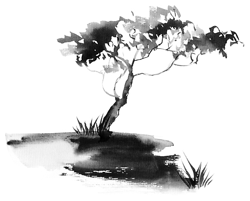 JPG 해외이미지 나무 일러스트 붓터치 수묵화 사람없음 검은색 동양화 번짐 해외일러스트 식물 컬러 미술 파일형식 효과 이미지허브