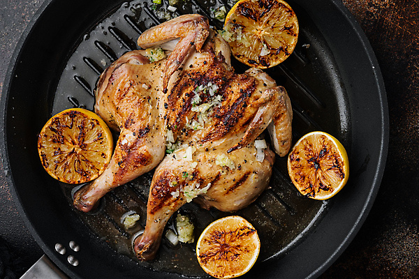 포토 JPG 해외이미지 접시 오렌지 요리 사람없음 치킨 튀김 레몬 그릴구이 해외포토 식기 음식 과일 구이 닭고기요리 파일형식 이미지허브