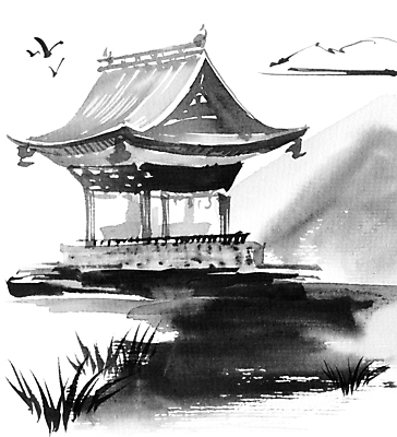 JPG 해외이미지 일러스트 붓터치 산 수묵화 사람없음 검은색 동양화 번짐 새떼 해외일러스트 컬러 조류 미술 파일형식 효과 이미지허브