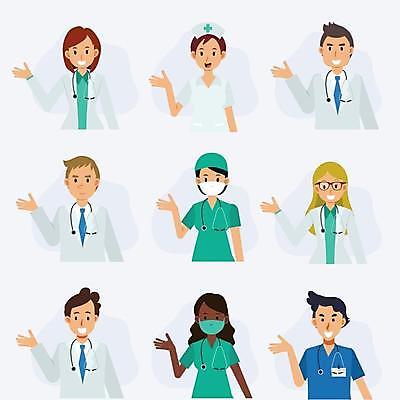 EPS 해외이미지 여자 남자 일러스트 청진기 마스크 웃음 여러명 상반신 성인 손들기 간호사 의료진 의사 가리킴 성인만 안경낌 해외일러스트 직업 안경 다수 의학 의료기기 모션 표정 사람 손짓 파일형식 벡터 이미지허브