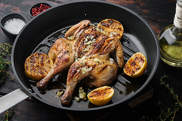 포토 JPG 해외이미지 접시 오렌지 요리 사람없음 치킨 튀김 레몬 그릴구이 해외포토 식기 음식 과일 구이 닭고기요리 파일형식 이미지허브