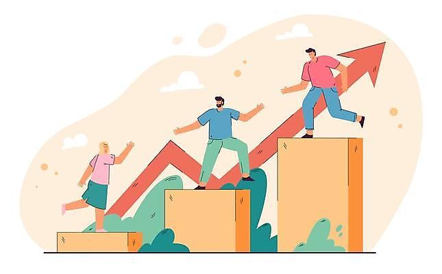 EPS 해외이미지 전신 여자 남자 화살표 일러스트 협력 함께함 서기 성인 세명 도움 동료 상승 손뻗기 리더쉽 성인만 해외일러스트 컨셉 관계 모션 사람 파일형식 벡터 이미지허브