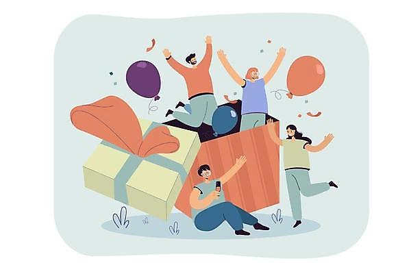 EPS 해외이미지 전신 여자 남자 행복 일러스트 함께함 들기 앉기 여러명 상반신 성인 친구 선물상자 점프 우정 기쁨 만세 오픈 생일파티 생일 꽃가루 생일축하 풍선 생일선물 성인만 해외일러스트 기념일 감정 다수 컨셉 관계 모션 선물 사람 상자 축하 가루 파일형식 벡터 이미지허브