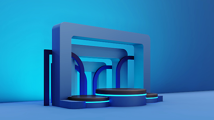 포토 JPG 해외이미지 백그라운드 사람없음 파란색 빛 3D 공간 디지털합성 단상 입체도형 포디움 미니멀 해외포토 도형 컬러 무대 입체 파일형식 이미지허브