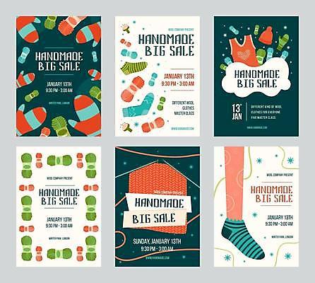 EPS 해외이미지 템플릿 포스터 리플렛 겨울 일러스트 양말 따뜻함 취미 사람없음 세일 상점 뜨개질 니트 뜨개옷 레터링 손모아장갑 해외일러스트 옷 계절 장갑 상의 파일형식 벡터 이미지허브