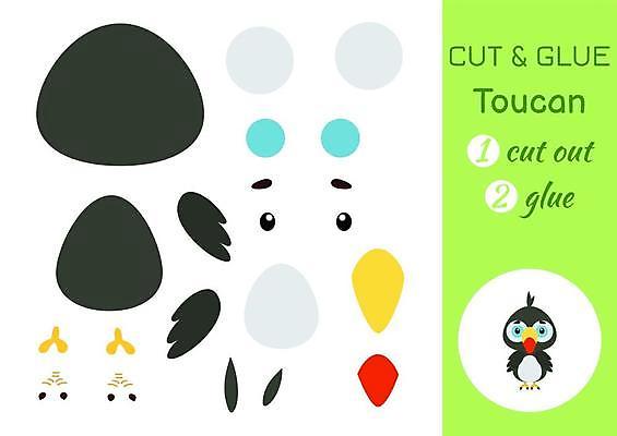 EPS 해외이미지 어린이교육 종이 조각 동물캐릭터 일러스트 놀이 사람없음 페이퍼아트 자르기 학습지 붙이기 큰부리새 해외일러스트 일러캐릭터 동물 캐릭터 교육 모션 조류 교재 파일형식 벡터 이미지허브