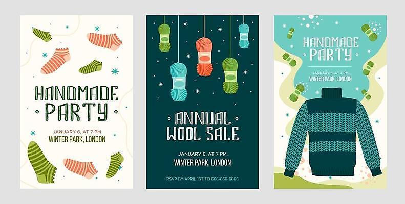 EPS 해외이미지 템플릿 포스터 리플렛 겨울 일러스트 양말 따뜻함 취미 사람없음 뜨개질 스웨터 니트 뜨개옷 레터링 해외일러스트 옷 계절 상의 파일형식 벡터 이미지허브