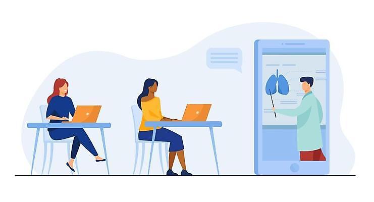 EPS 해외이미지 전신 학생 여자 교육 남자 말풍선 의자 일러스트 의학 설명 앉기 상반신 성인 세명 노트북 스마트폰 교사 가르침 허파 책상 온라인강의 성인만 언택트 온택트 해외일러스트 직업 가구 모션 사람 전자제품 핸드폰 스마트기기 호흡기관 강의 파일형식 벡터 이미지허브