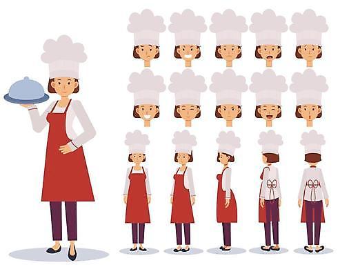 EPS 해외이미지 직업 캐릭터 여자 행복 감정 음식 유니폼 일러스트 노동자 요리 서기 사람 성인 세트 주방 요식업 식당 요리사 앞치마 흰색 표현 레인지 업무 플랫 만화 애니메이션 고립 해외일러스트 일러캐릭터 옷 산업 컬러 모션 상점 가전제품 작업 파일형식 벡터 이미지허브