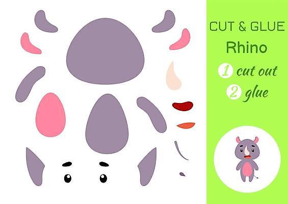 EPS 해외이미지 어린이교육 종이 조각 동물캐릭터 일러스트 놀이 사람없음 페이퍼아트 자르기 코뿔소 학습지 붙이기 해외일러스트 일러캐릭터 동물 캐릭터 교육 포유류 모션 교재 파일형식 벡터 이미지허브