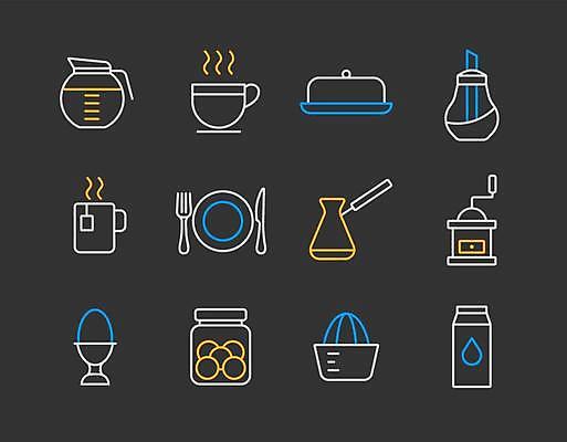 EPS 해외이미지 식기 접시 포크 일러스트 쟁반 사람없음 계란 머그컵 나이프 병 커피잔 커피포트 그라인더 계란꽂이 과즙기 쟁반덮개 해외일러스트 우유갑 커피 주전자 잔 컵 알 우유 덮개 칼 꽂이 커피용품 파일형식 벡터 이미지허브