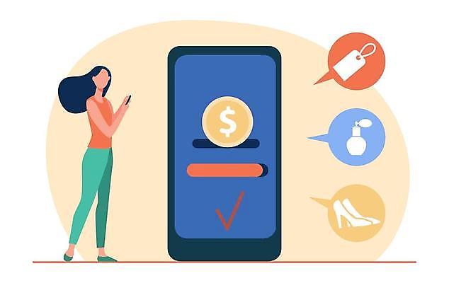 EPS 해외이미지 전신 여자 구두 말풍선 일러스트 한명 성인 스마트폰 뷰티 동전 화려 구매 체크표시 가격표 온라인쇼핑 성인여자한명만 해외일러스트 1 신발 컨셉 돈 사람 핸드폰 스마트기기 쇼핑 확인 온라인 여자한명만 성인여자만 파일형식 벡터 이미지허브