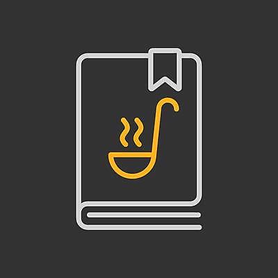 EPS 해외이미지 일러스트 사람없음 검은색 국자 레시피 요리책 해외일러스트 컬러 주방용품 책 파일형식 벡터 이미지허브