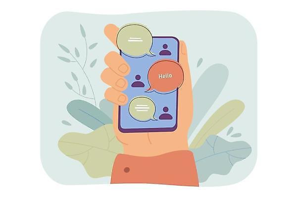 EPS 해외이미지 손 말풍선 잎 일러스트 사람모양 대화 들기 신체부위 스마트폰 인사 소셜네트워크 채팅 해외일러스트 모양 식물 모션 말하기 사람 핸드폰 스마트기기 예절 파일형식 벡터 이미지허브