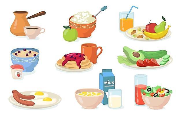 EPS 해외이미지 그릇 접시 커피 토마토 일러스트 오이 잔 치즈 바나나 사람없음 여러개 주스 샐러드 우유 소시지 아침식사 사과 계란프라이 시리얼 아보카도 건강식 팬케이크 스무디 해외일러스트 식기 음료 음식 다수 채소 과일 유제품 케이크 식사 가공식품 계란요리 파일형식 벡터 이미지허브