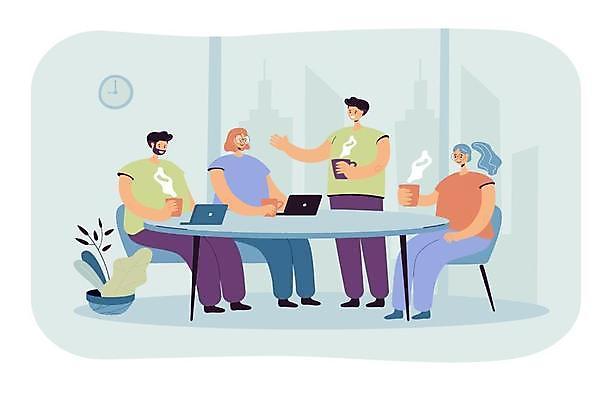 EPS 해외이미지 여자 남자 화분 여유 커피 의자 일러스트 티타임 휴식 대화 서기 들기 앉기 여러명 성인 노트북 비즈니스맨 비즈니스우먼 휴게실 커피잔 책상 동료 수다 소통 성인만 해외일러스트 감정 음료 가구 다수 컨셉 비즈니스 관계 모션 잔 말하기 사람 전자제품 직장인 파일형식 벡터 이미지허브