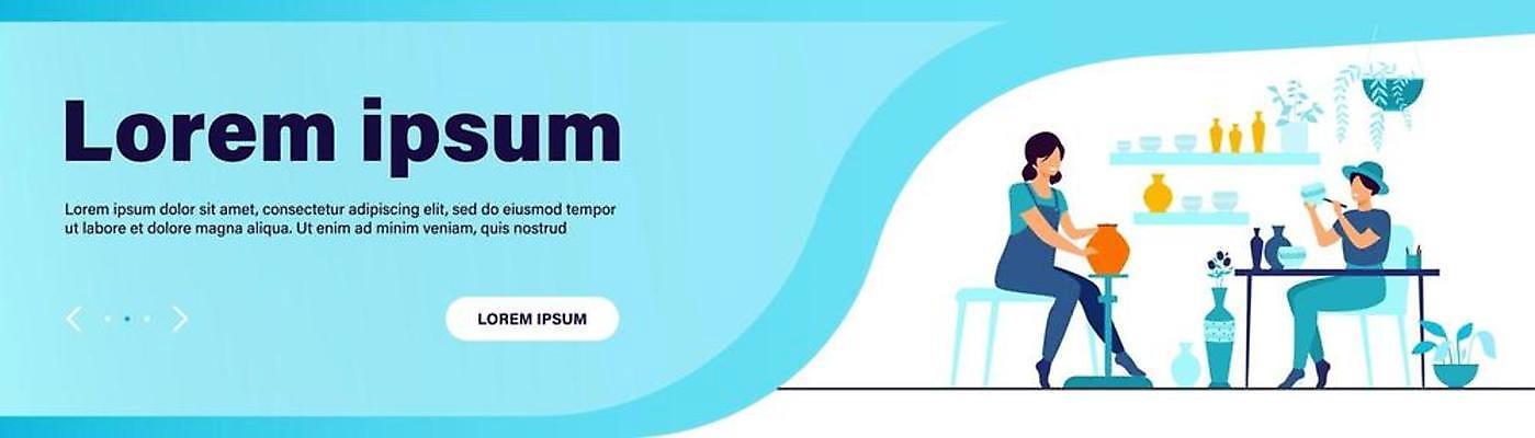 EPS 해외이미지 배너 여자 일러스트 탁자 사람 앉기 성인 취미 두명 세트 도자기 도자기공예 성인여자만 도자기공방 해외일러스트 가구 모션 공예 여자만 성인만 파일형식 벡터 이미지허브