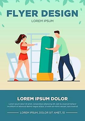 EPS 해외이미지 디자인 여자 남자 일러스트 성인 타이포그라피 두명 파란색 운동복 잡기 홍보물 펀치볼 성인만 해외일러스트 문자 옷 컬러 모션 사람 운동기구 파일형식 벡터 이미지허브