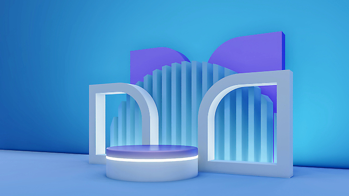 포토 JPG 해외이미지 백그라운드 사람없음 파란색 빛 3D 공간 디지털합성 단상 입체도형 포디움 미니멀 해외포토 도형 컬러 무대 입체 파일형식 이미지허브