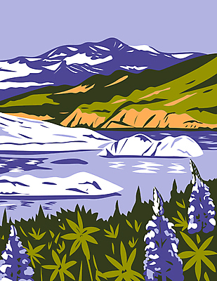 JPG 해외이미지 호수 일러스트 산 국립공원 사람없음 그림 빙하 카툰스타일 알래스카 해외일러스트 공원 미국 파일형식 이미지허브