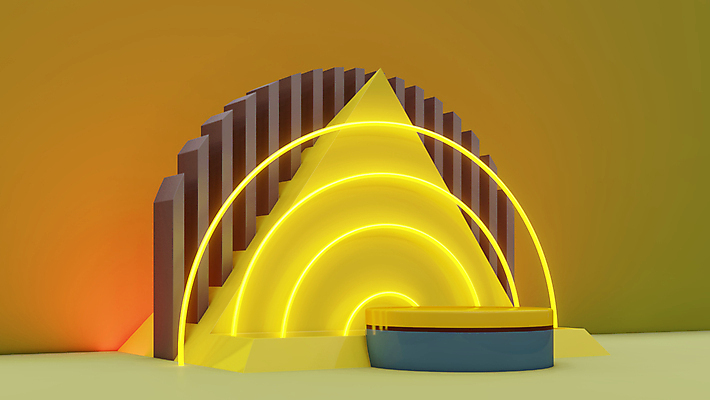 포토 JPG 해외이미지 백그라운드 사람없음 연두색 노란색 3D 공간 삼각형 디지털합성 아치 네온 단상 입체도형 포디움 미니멀 해외포토 도형 컬러 초록색 무대 입체 파일형식 이미지허브