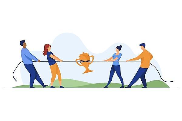 EPS 해외이미지 전신 여자 남자 일러스트 여러명 성인 잡기 우승 당기기 트로피 줄다리기 성인만 해외일러스트 다수 모션 놀이 사람 최고 상_우승 파일형식 벡터 이미지허브