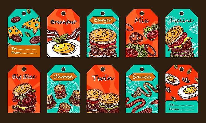 EPS 해외이미지 토마토 일러스트 피망 치즈 패스트푸드 사람없음 빨간색 꼬리표 라벨 햄버거 양상추 아침식사 계란프라이 케첩 패티 마요네즈 민트색 햄버거가게 해외일러스트 컬러 채소 유제품 프레임 식당 식사 소스_음식 인스턴트 계란요리 파일형식 벡터 이미지허브