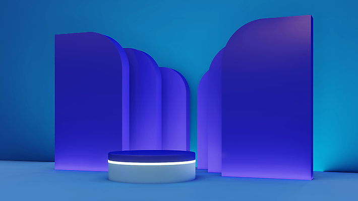 포토 JPG 해외이미지 백그라운드 사람없음 파란색 빛 3D 보라색 공간 디지털합성 단상 입체도형 포디움 미니멀 해외포토 도형 컬러 무대 입체 파일형식 이미지허브