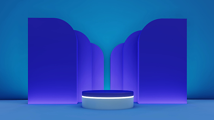 포토 JPG 해외이미지 백그라운드 사람없음 파란색 빛 3D 공간 디지털합성 단상 입체도형 포디움 미니멀 해외포토 도형 컬러 무대 입체 파일형식 이미지허브