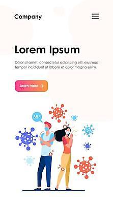 EPS 해외이미지 전신 템플릿 여자 남자 일러스트 마스크 서기 성인 두명 고통 열 호흡기관 바이러스 감염 긴장 고열 증상 성인만 코로나바이러스 확진자 델타변이바이러스 해외일러스트 감정 모션 사람 장기_의학 온도 파일형식 벡터 이미지허브
