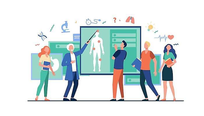 EPS 해외이미지 전신 여자 교육 할아버지 노년 남자 대학생 신체 일러스트 전구 의학 현미경 설명 서기 들기 여러명 성인 책 스크린 교수 허파 맥박 DNA 대학교 지휘봉 세미나 해외일러스트 학생 다수 학교 모션 실험기구 사람 교사 호흡기관 생명공학 파일형식 벡터 이미지허브