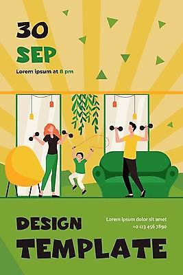 EPS 해외이미지 디자인 여자 남자 어린이 의자 일러스트 서기 들기 소년 성인 타이포그라피 세명 초록색 소파 노란색 아령 즐거움 홍보물 줄넘기 홈트레이닝 해외일러스트 문자 감정 컬러 가구 모션 사람 운동 파일형식 벡터 이미지허브