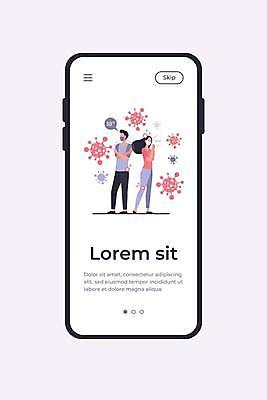 EPS 해외이미지 전신 템플릿 여자 남자 일러스트 마스크 서기 성인 두명 고통 열 호흡기관 바이러스 감염 긴장 고열 증상 성인만 코로나바이러스 확진자 델타변이바이러스 해외일러스트 감정 모션 사람 장기_의학 온도 파일형식 벡터 이미지허브