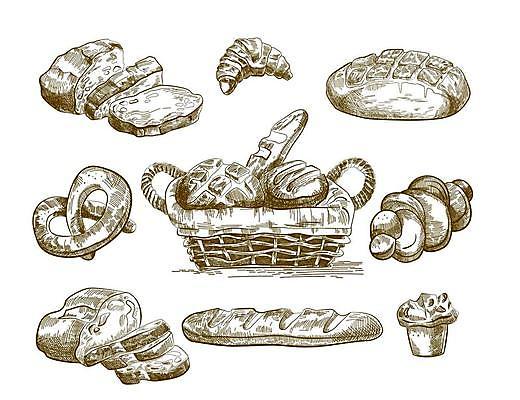 EPS 해외이미지 일러스트 사람없음 바구니 빵집 바게트 스케치 컵케이크 밀가루 번 페스츄리 브레첼 해외일러스트 빵 디저트 미술 케이크 상점 가루 파일형식 벡터 이미지허브