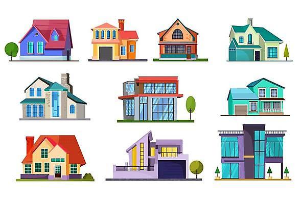 EPS 해외이미지 나무 일러스트 창문 주택 사람없음 건물 다양 스타일 해외일러스트 식물 건축물 다수 파일형식 벡터 이미지허브