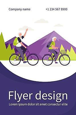 EPS 해외이미지 디자인 여자 할아버지 노년 남자 할머니 일러스트 타이포그라피 두명 자전거 보라색 승차 홍보물 노인만 해외일러스트 문자 컬러 모션 사람 성인 바이크 성인만 파일형식 벡터 이미지허브