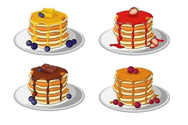 EPS 해외이미지 접시 일러스트 딸기 종류 사람없음 초콜릿 블루베리 버터 팬케이크 과일팬케익 메이플시럽 해외일러스트 식기 과일 디저트 케이크 시럽 파일형식 벡터 이미지허브