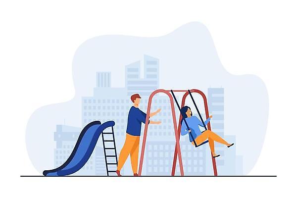 EPS 해외이미지 전신 커플 여자 남자 하늘색 일러스트 서기 앉기 성인 두명 밀기 미끄럼틀 놀이터 그네 그네타기 성인만 해외일러스트 관계 모션 놀이 사람 파란색 놀이기구 파일형식 벡터 이미지허브