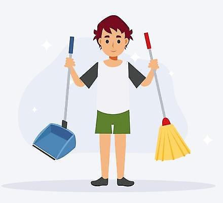 EPS 해외이미지 캐릭터 남자 아들 어린이 가사 일러스트 주택 실내 서기 미소 사람 소년 그래픽 붓 업무 폐기물 만화 빗자루 먼지 청소부 도우미 위생관리 헬프 해외일러스트 일러캐릭터 직업 가족 모션 표정 관리 내부 건물 작업 도움 쓰레기 청소도구 파일형식 벡터 이미지허브