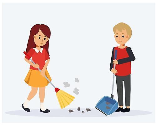 EPS 해외이미지 캐릭터 여자 남자 행복 어린이 포즈 가사 일러스트 가족 바닥 주택 실내 미소 사람 소년 장비 최고 도움 플랫 만화 빗자루 먼지 해외일러스트 일러캐릭터 감정 컨셉 관계 표정 내부 건물 청소도구 파일형식 벡터 이미지허브