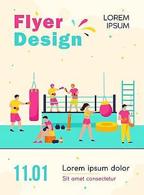 EPS 해외이미지 전신 디자인 여자 남자 일러스트 서기 앉기 여러명 성인 타이포그라피 헬스장 권투장 홍보물 샌드백 성인만 해외일러스트 문자 다수 스포츠시설 모션 사람 헬스 파일형식 벡터 이미지허브