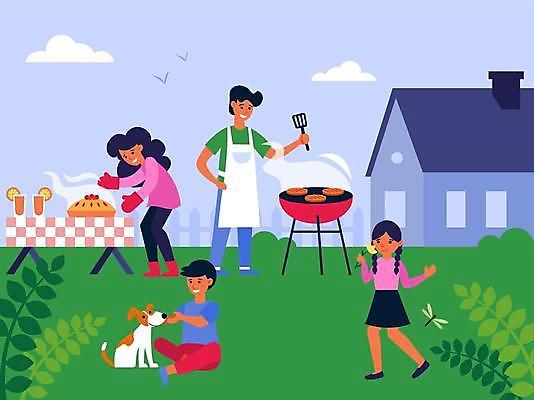 EPS 해외이미지 전신 한마리 라이프스타일 여자 남자 꽃 어린이 일러스트 주택 서기 들기 앉기 소년 여러명 성인 초록색 앞치마 강아지 오렌지주스 바비큐 뒤집개 바베큐그릴 바베큐파티 해외일러스트 식물 1 음식 컬러 다수 모션 주방용품 사람 건물 생활 반려동물 파티 개 그릴 과일주스 파일형식 벡터 이미지허브