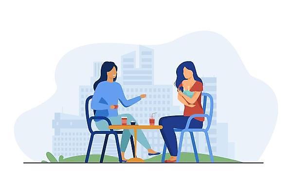 EPS 해외이미지 전신 라이프스타일 여자 일러스트 성인 세명 아기 신생아 모유수유 여자만 해외일러스트 사람 생활 파일형식 벡터 이미지허브