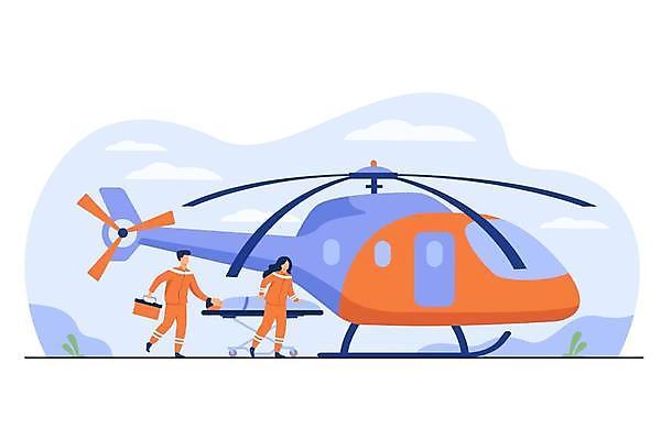 EPS 해외이미지 전신 여자 남자 일러스트 대중교통 성인 세명 환자 구조원 구급요원 구조헬기 환자수송 성인만 해외일러스트 직업 교통수단 의학 사람 헬리콥터 파일형식 벡터 이미지허브