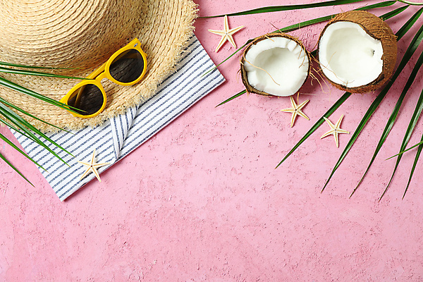 포토 JPG 해외이미지 스튜디오촬영 불가사리 사람없음 여름 선글라스 천 오브젝트 밀짚모자 코코넛 야자수잎 해외포토 모자_잡화 계절 안경 잎 과일 극피동물 실내 직물 파일형식 이미지허브 이미지허브