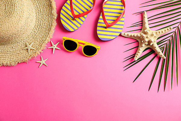 포토 JPG 해외이미지 스튜디오촬영 불가사리 사람없음 선글라스 쪼리 오브젝트 밀짚모자 야자수잎 카피스페이스 해외포토 모자_잡화 안경 잎 극피동물 실내 공백 샌들 파일형식 이미지허브 이미지허브