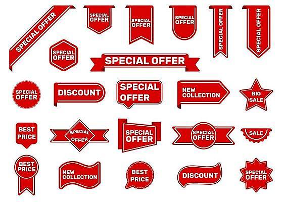 EPS 해외이미지 별 리본 스티커 일러스트 이벤트 사람없음 빨간색 세트 라벨 원형 스페셜 해외일러스트 자연요소 도형 컬러 프레임 파일형식 벡터 이미지허브